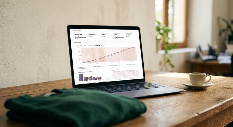 Portátil con un cuadro de ventas en una oficina de moda