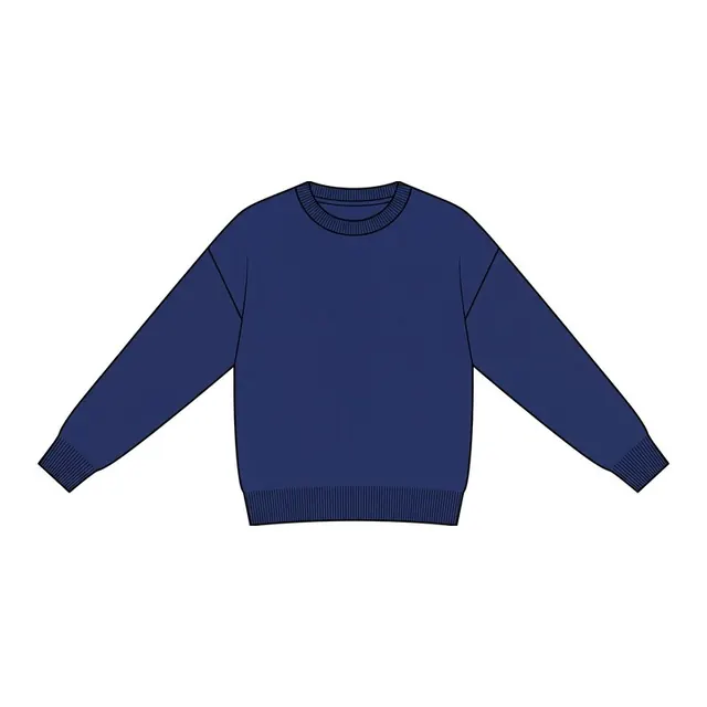 Dibujo plano técnico de un jersey de cuello redondo marino