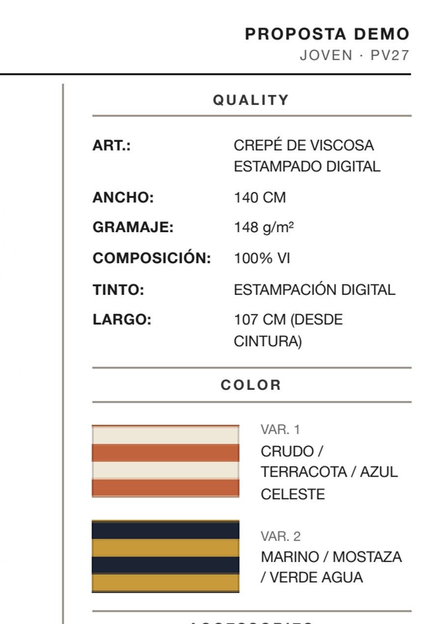 Bloque de calidad y variantes de color de una ficha técnica