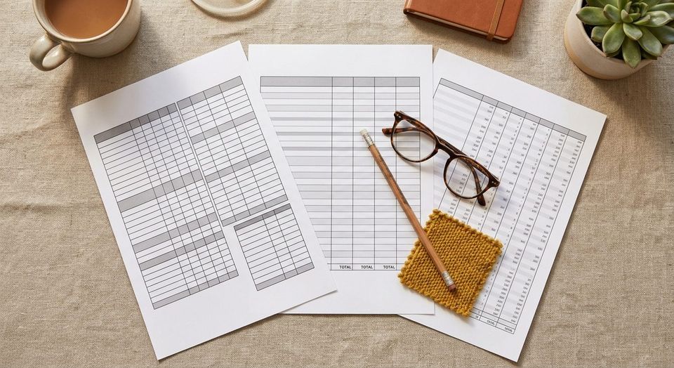 Listados de ventas impresos de distintos canales sobre una mesa de lino
