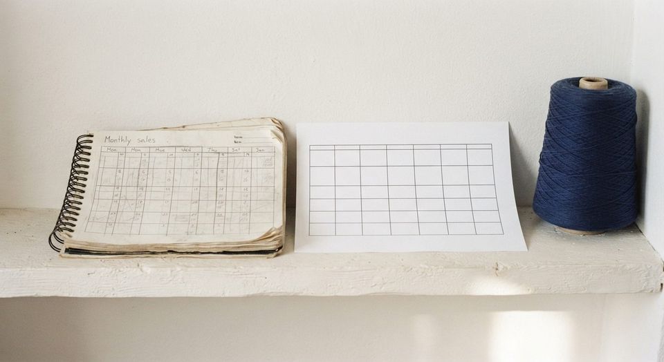 Cuaderno de seguimiento de ventas hecho a mano junto a la misma hoja impresa