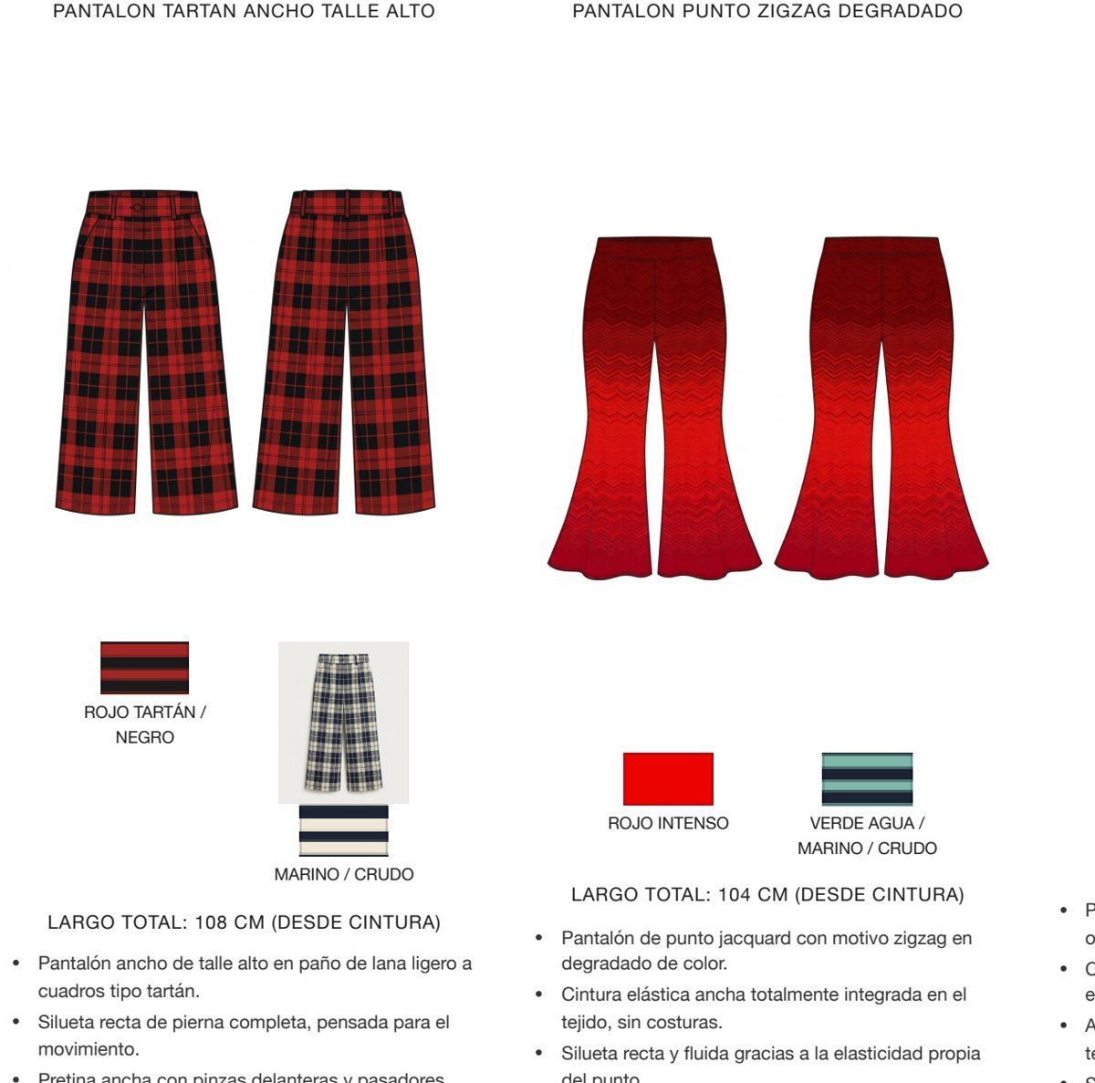 Detalle de la lámina de colección con dos pantalones y sus muestras de color